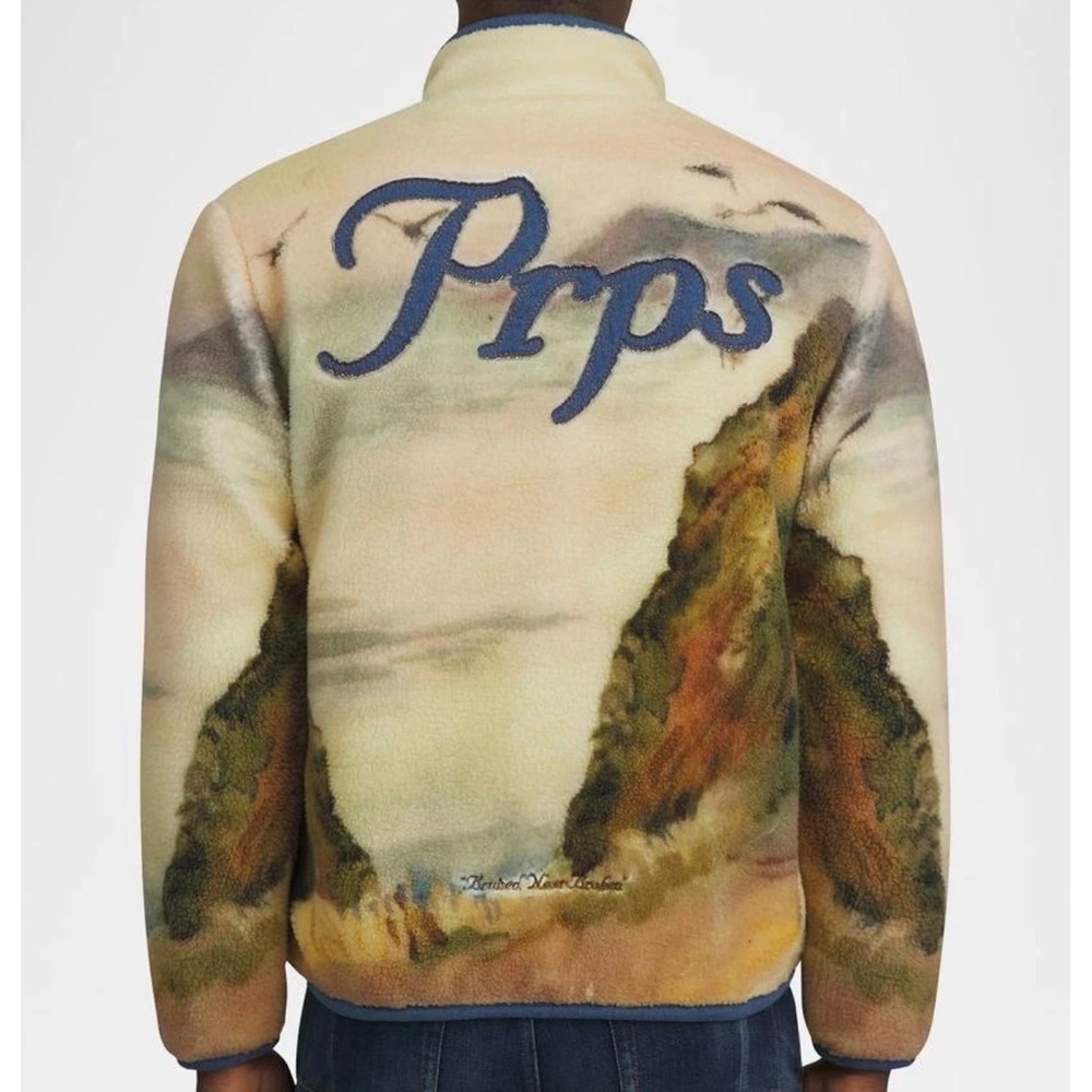 PRPS Mens Teddy Fleece Jacket Brokenridge Landscape Print Full Zip Size XL NEW